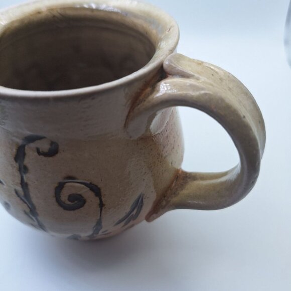 Clay Pottery Tea Coffee Mug Cup Art 4 Inch Brown Earth Handmade Folk Floral - Picture 5 of 8